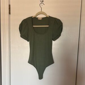 Altar’d state Olive Green Puff Sleeve Bodysuit- size small